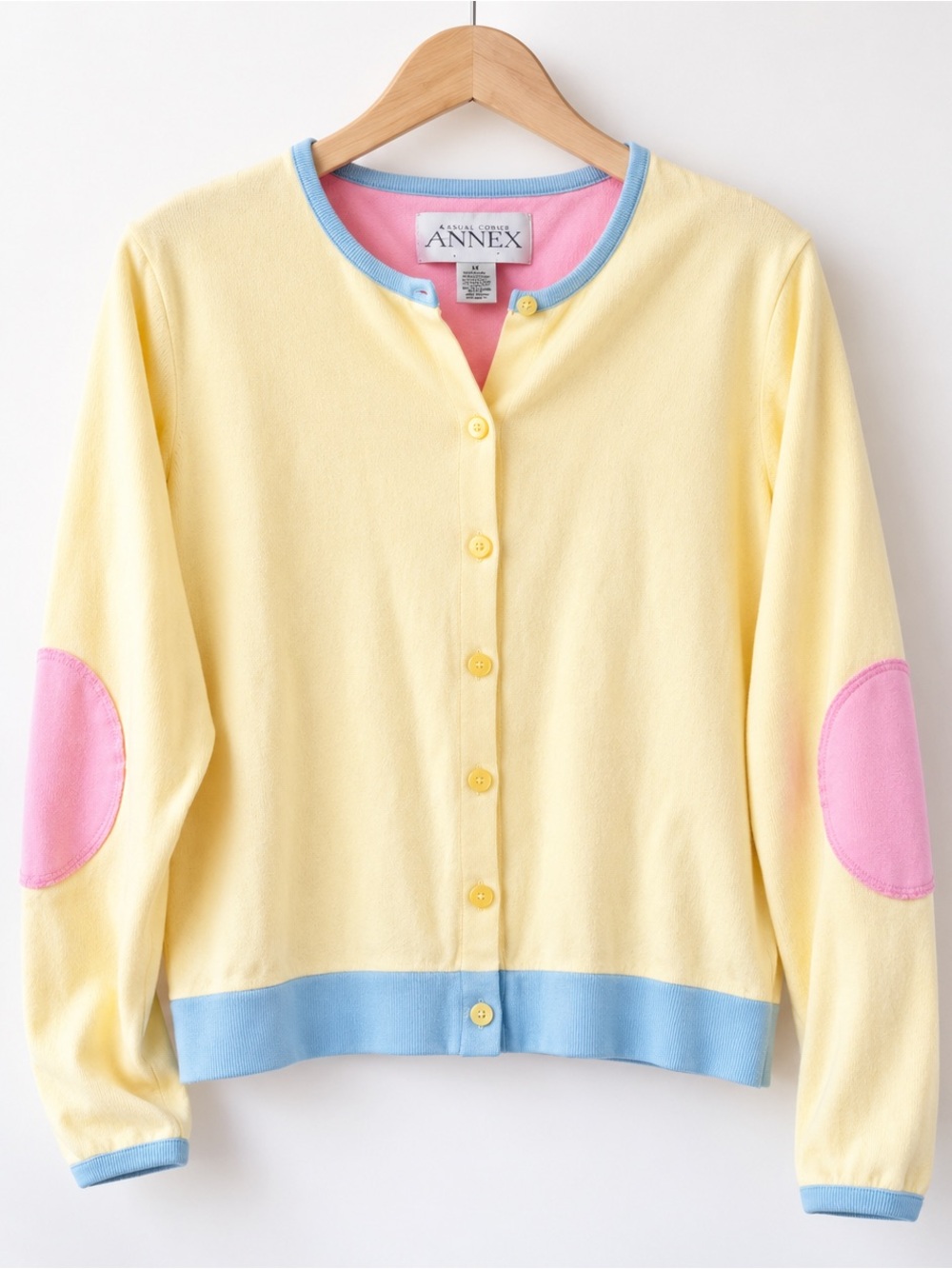 Annex Pastel Yellow Cardigan with Pink Elbow Patches
